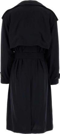 Bottega Veneta Womens Black Wool Trench Coat Navy Exterior