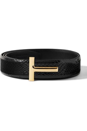 Tom Ford 3cm Reversible Snake-Effect Patent-Leather Belt