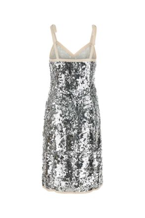 Prada Womens Embellished Nylon Dress Argento Pa-Plasticpolyester Abiti