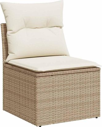 vidaXL Silla De Jard&iacute;n Sin Reposabrazos Con Cojines Rat&aacute;n Pe Beige Vidaxl