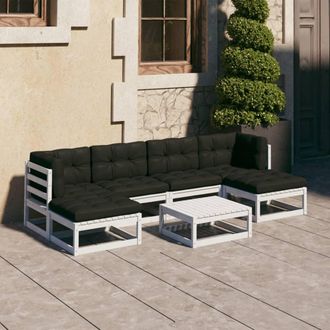 vidaXL Set Muebles Jard&iacute;n 7 Pzas Con Cojines Madera Maciza Pino Blanco Vidaxl