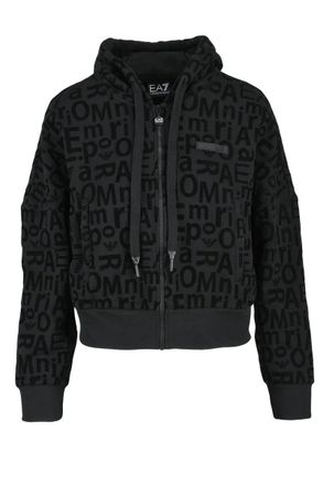 Emporio Armani Black Cropped Velvet Hoodie