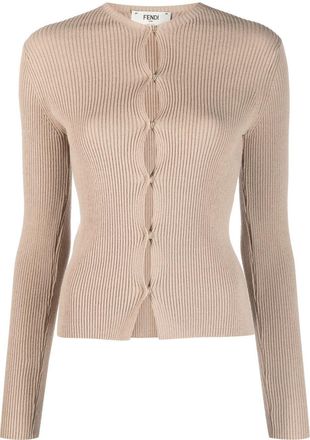 Fendi ribbed-knit cotton-blend cardigan - women - Cotton/Polyamide/Spandex/Elastane - 42 - Neutrals
