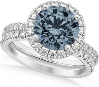 Allurez Gray Spinel & Diamond Round-Cut Halo Bridal Set 18K White Gold (2.17ct)