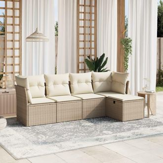 vidaXL Juego De Sof&aacute;s Jard&iacute;n Con Cojines 5 Pzas Rat&aacute;n Sint&eacute;tico Beige Vidaxl