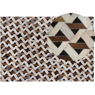 Beliani Beliani - Rustic Boho Leather Area Rug Rectangular Low Pile 160 x 230 cm Brown Grey Tuglu