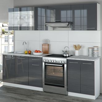 Vicco Mueble De Cocina Raul, Antracita, 240 Cm, Et M&aacute;rmol Con Tira De Led