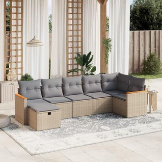 vidaXL Juego De Sof&aacute;s Jard&iacute;n Con Cojines Beige Mezcla 7 Pzas Rat&aacute;n Pe Vidaxl