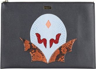 Stella McCartney Stella Mccartney Black Faux Leather Super Hero Applique Zip Clutch (Authentic Pre-Loved)