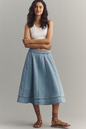 Pilcro Chambray Button-Front Midi Skirt