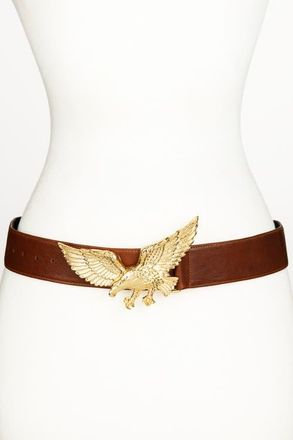 Raina Eagle Buckle Leather Belt in Cognac at Nordstrom, Size Medium
