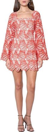 Adelyn Rae Regina Scallop Long Sleeve Minidress in White/Red at Nordstrom, Size X-Large
