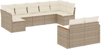 vidaXL Set De Sof&aacute;s De Jard&iacute;n 9 Pzas Con Cojines Rat&aacute;n Sint&eacute;tico Beige Vidaxl