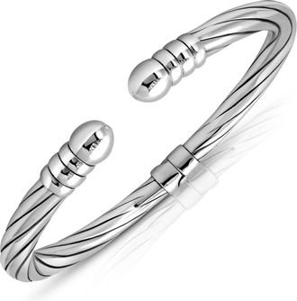 MAX + STONE 925 Sterling Silver 7 Inch Open Textured Bangle Bracelets with Hinged Clasp