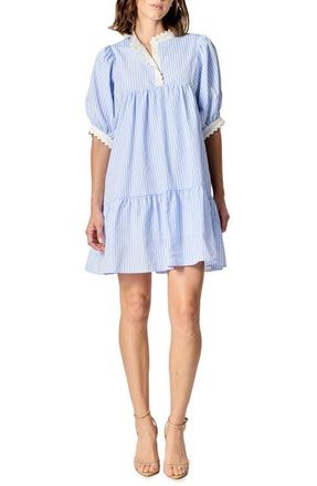 English Factory Scallop Stripe Minidress in Powder Blue/White at Nordstrom, Size Large
