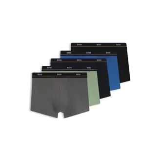 BOSS Five-pack of stretch-cotton trunks with logo waistbands