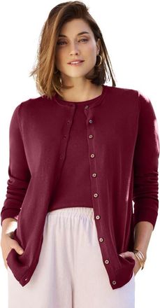 Jessica London Fine Gauge Button Front Cardigan in Merlot at Nordstrom, Size 20