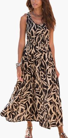 Lascana Smocked V-Neck Maxi Dress in Black Printed at Nordstrom, Size 6