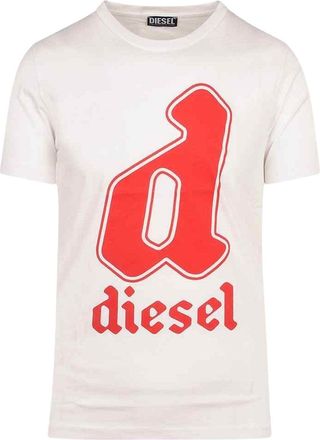 Diesel Uniseks Kleine letter D Groot Logo T-shirt voor volwassenen (Wit)