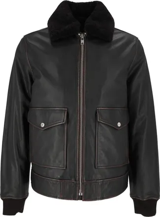 Schott NYC Black Smooth Leather Bomber Jacket