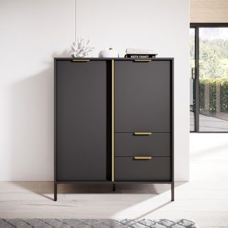 Dmora Credenza Hameno, Aparador 2 Cajones, 3 Estantes, Puerta Abatible, Corredera, 103x40x123h Cm Negro Antracita