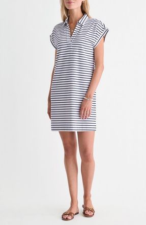 Vineyard Vines Margo Stripe Short Sleeve Polo Dress in Baystripe White/Navy at Nordstrom, Size Xx-Small