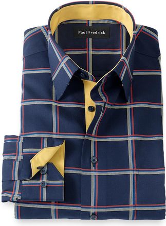 Paul Fredrick Slim Fit Comfort Stretch Non-iron Check Dress Shirt With Contrast Trim