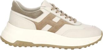 Hogan Ivory Leather Sneakers With Logo Accent And Raised Sole