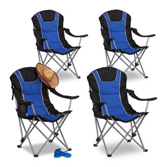 Relaxdays 4 Sillas Plegables Camping Con Respaldo Acolchado Ajustable, Poli&eacute;ster, 108 X 90 X 72 Cm, Azul Y Negro