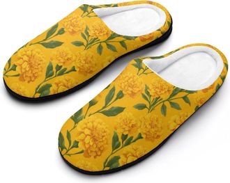 Generic Marigolds Floral Funny Mens Cotton Slippers Shoes Novelty Soft Non-Slip Sole Home Shoe