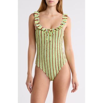 Damson Madder Cheyenne Smocked One-Piece Swimsuit in Green at Nordstrom Rack, Size 12 Us / 16 Uk