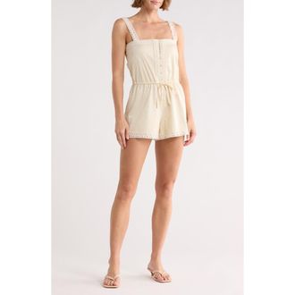 Wayf Tie Waist Stretch Cotton Romper in Butter Yellow at Nordstrom Rack, Size X-Small
