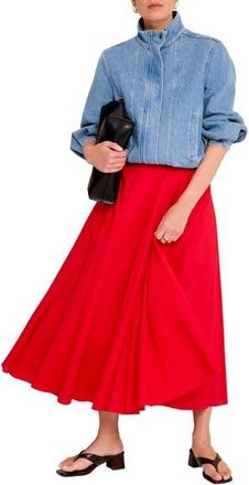 Mint Velvet Cotton Full Midi Skirt in Red at Nordstrom, Size 12