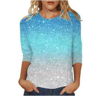 Generic Christmas Top for Women 3/4 Sleeve Novelty Funny Christmas Sweatshirt Xmas Tree Print Sweatshirt Casual Tunic Tops Holiday Round Neck Long Sleeve Tops