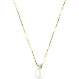 Effy 14K Yellow Gold 8.5mm Freshwater Pearl & Diamond Pendant Necklace - 0.04ct. in White at Nordstrom Rack