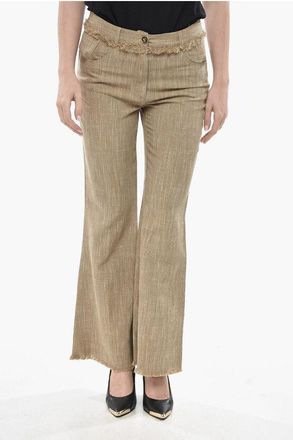 Etro Bootcut Cropped-Fit Trousers with Fringed Details size 40