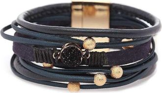 Olivia Welles Faux Leather Drusy Stone Beaded Multi-Strand Bracelet in Burnished Gold /Navy at Nordstrom Rack