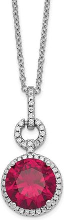 Diamond2Deal Sterling Silver Rhodium-plated Lab Created Ruby and CZ Round Halo Pendant Necklace