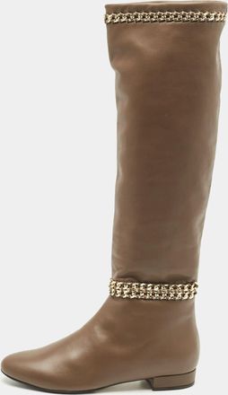 Le Silla Brown Leather Chain Detail Knee High Boots