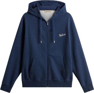 Woolrich Blauwe Sweater - Heren - Vesten met rits - Blauw - S - Katoen - Hoodies & sweatvesten