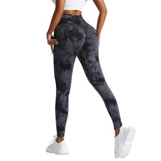 Generic 2025 Leggings for Women Women Fashionable tie dye Side Pocket high Waist Yoga Leggings with Butt Lift Design rip Pants for Plus Size (Grey, m)