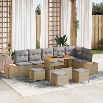 vidaXL Vidaxl - Conjunto De Sof&aacute; De Jard&iacute;n Con Coj&iacute;n 10 Pcs Beige Polirat&aacute;n