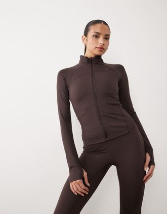 Gina Tricot Gina Tricot - Mix and Match - Giacca da yoga marrone cioccolato con zip