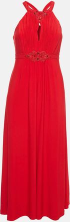 Jenny Packham Red Beaded Jersey Halter Neck Maxi Dress