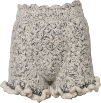 Dolce & Gabbana Womens Metallic Boucl&eacute; Knit Cashmere Ruffled Shorts White