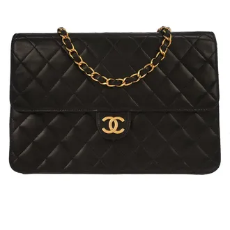Chanel Flap Shoulder Bag Quilted Lambskin Black Leather Handbag (Pre-Owned)