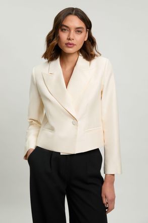 Karen Millen Womens Tailored Satin Tux Cropped Blazer - White - Size 12 UK