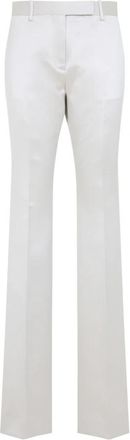 Tom Ford Washed Cotton Silk Blend Duchesse Tailored Straight Pants - Dames - Wijde Broeken - Beige - 2XS - Katoen - Broeken