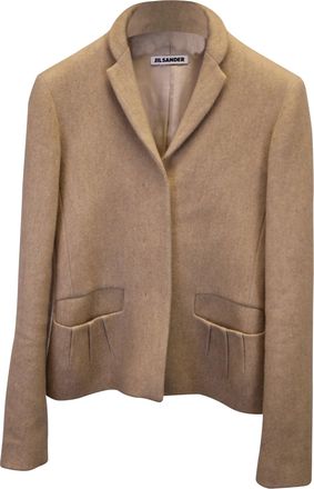 Jil Sander Single-Breasted Blazer in Beige Wool