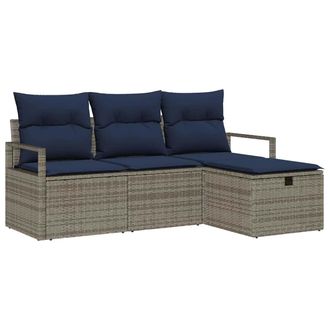 vidaXL Juego De Sof&aacute; Con Coj&iacute;n 4 Pcs Gris Y Marino Rat&aacute;n Sint&eacute;tico Vidaxl